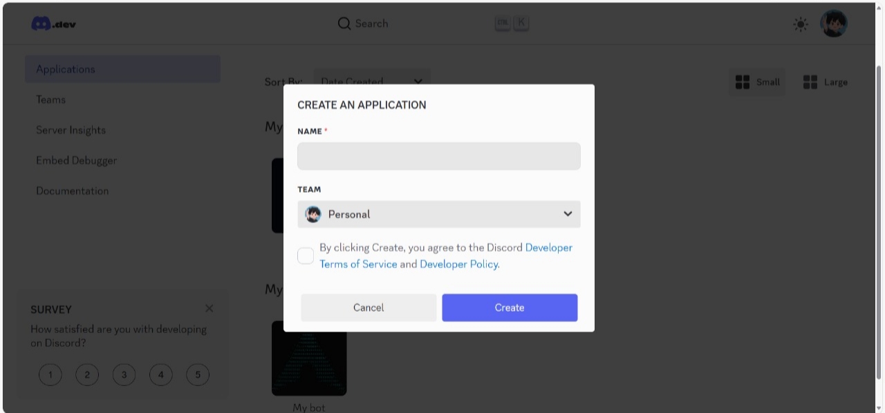 New Application Creation Screen
